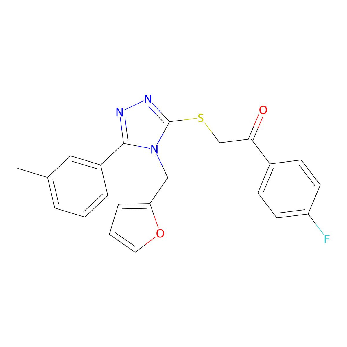 1-(4-Fluorophenyl)-2-[[4-(furan-2-ylmethyl)-5-(3-methylphenyl)-1,2,4-triazol-3-yl]sulfanyl]ethanone molecular structure, CAS 710984-94-4