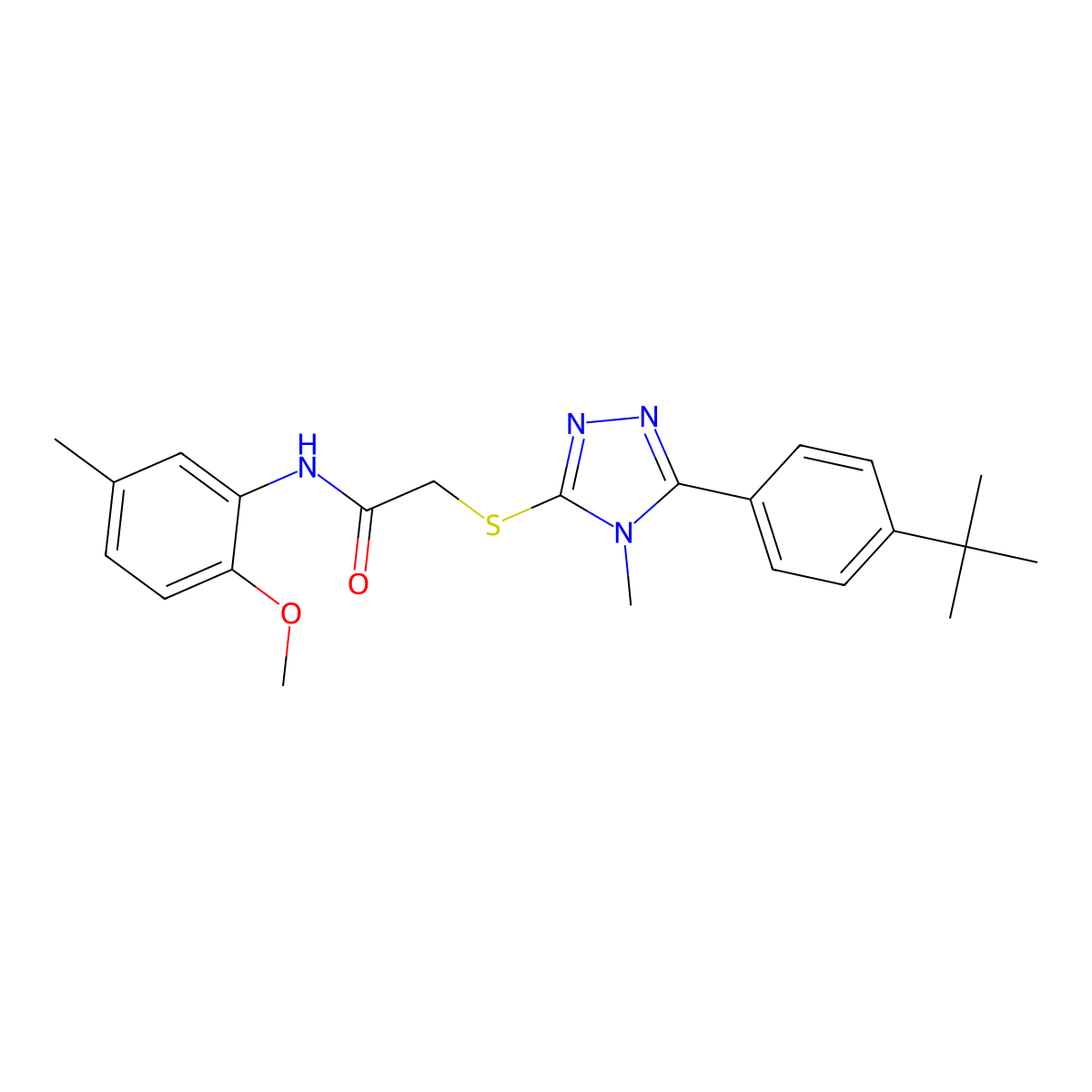 2-[[5-(4-tert-butylphenyl)-4-methyl-1,2,4-triazol-3-yl]sulfanyl]-N-(2-methoxy-5-methylphenyl)acetamide molecular structure, CAS 710985-51-6