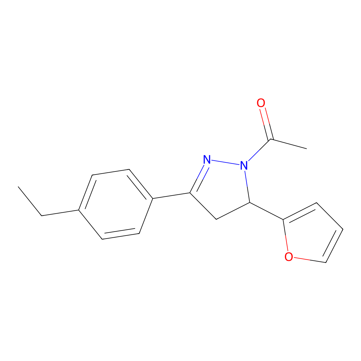 1-[5-(4-Ethylphenyl)-3-(furan-2-yl)-3,4-dihydropyrazol-2-yl]ethanone molecular structure, CAS 710985-99-2