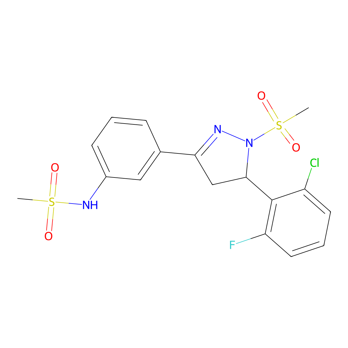N-(3-(5-(2-chloro-6-fluorophenyl)-1-(methylsulfonyl)-4,5-dihydro-1H-pyrazol-3-yl)phenyl)methanesulfonamide molecular structure, CAS 710986-10-0
