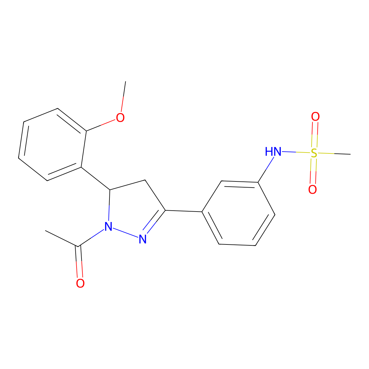 N-[3-[2-acetyl-3-(2-methoxyphenyl)-3,4-dihydropyrazol-5-yl]phenyl]methanesulfonamide molecular structure, CAS 710986-13-3