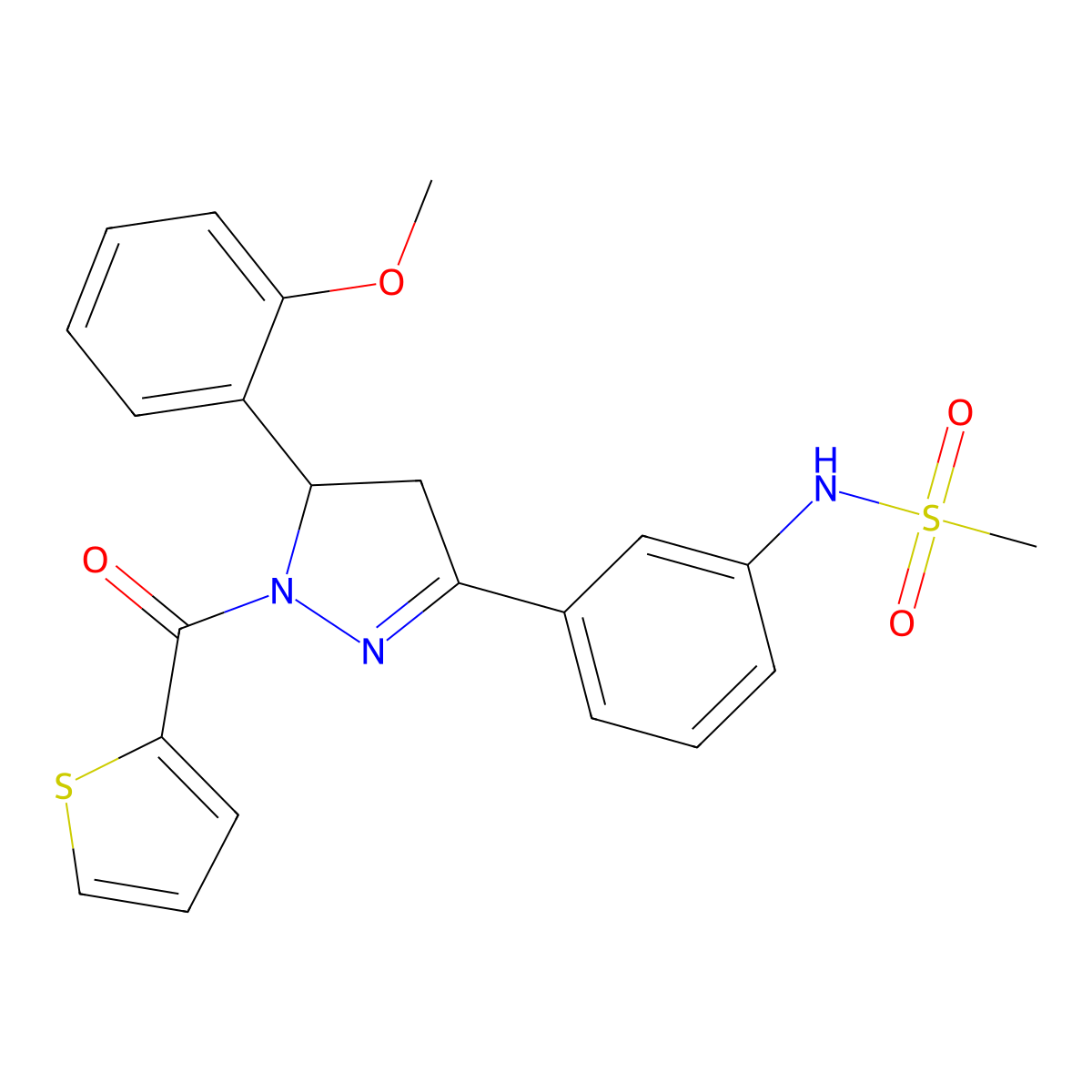 N-(3-(5-(2-methoxyphenyl)-1-(thiophene-2-carbonyl)-4,5-dihydro-1H-pyrazol-3-yl)phenyl)methanesulfonamide molecular structure, CAS 710986-16-6