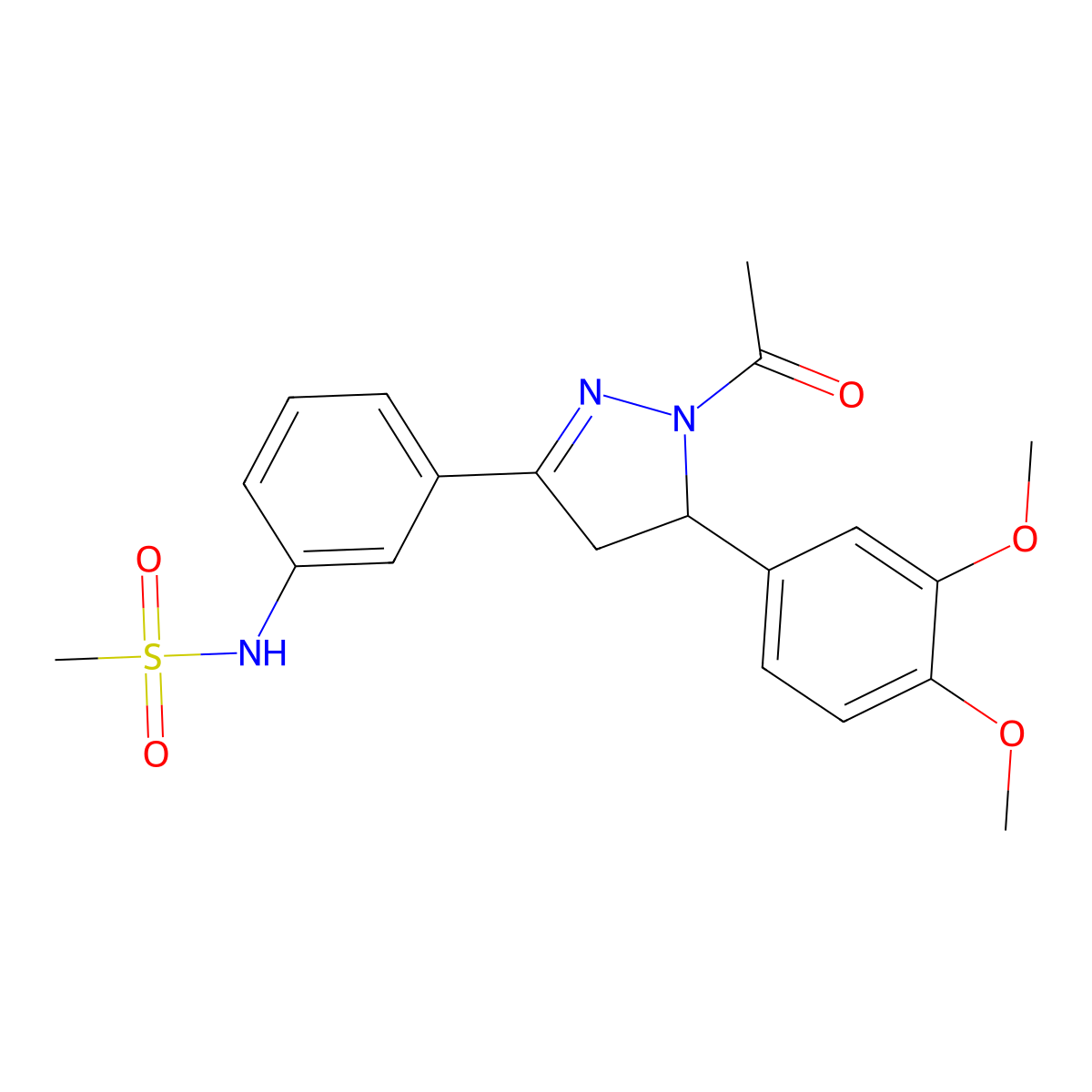N-(3-(1-acetyl-5-(3,4-dimethoxyphenyl)-4,5-dihydro-1H-pyrazol-3-yl)phenyl)methanesulfonamide molecular structure, CAS 710986-19-9