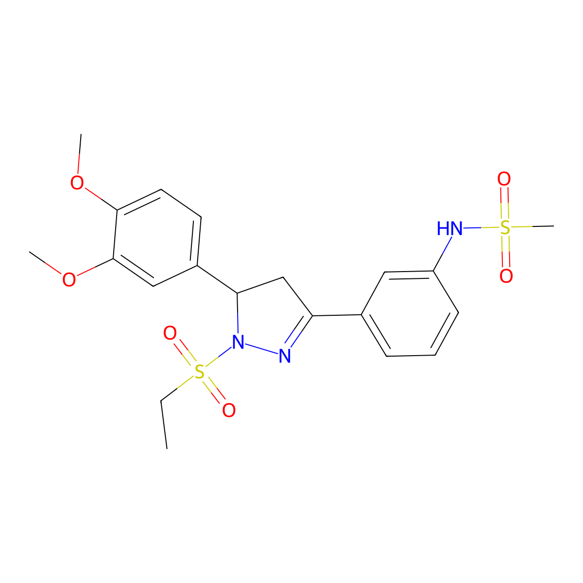 N-(3-(5-(3,4-dimethoxyphenyl)-1-(ethylsulfonyl)-4,5-dihydro-1H-pyrazol-3-yl)phenyl)methanesulfonamide molecular structure, CAS 710986-22-4
