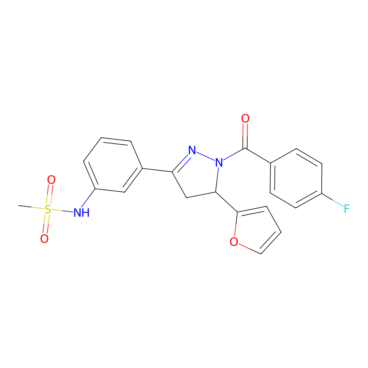 N-[3-[2-(4-fluorobenzoyl)-3-(furan-2-yl)-3,4-dihydropyrazol-5-yl]phenyl]methanesulfonamide molecular structure, CAS 710986-25-7