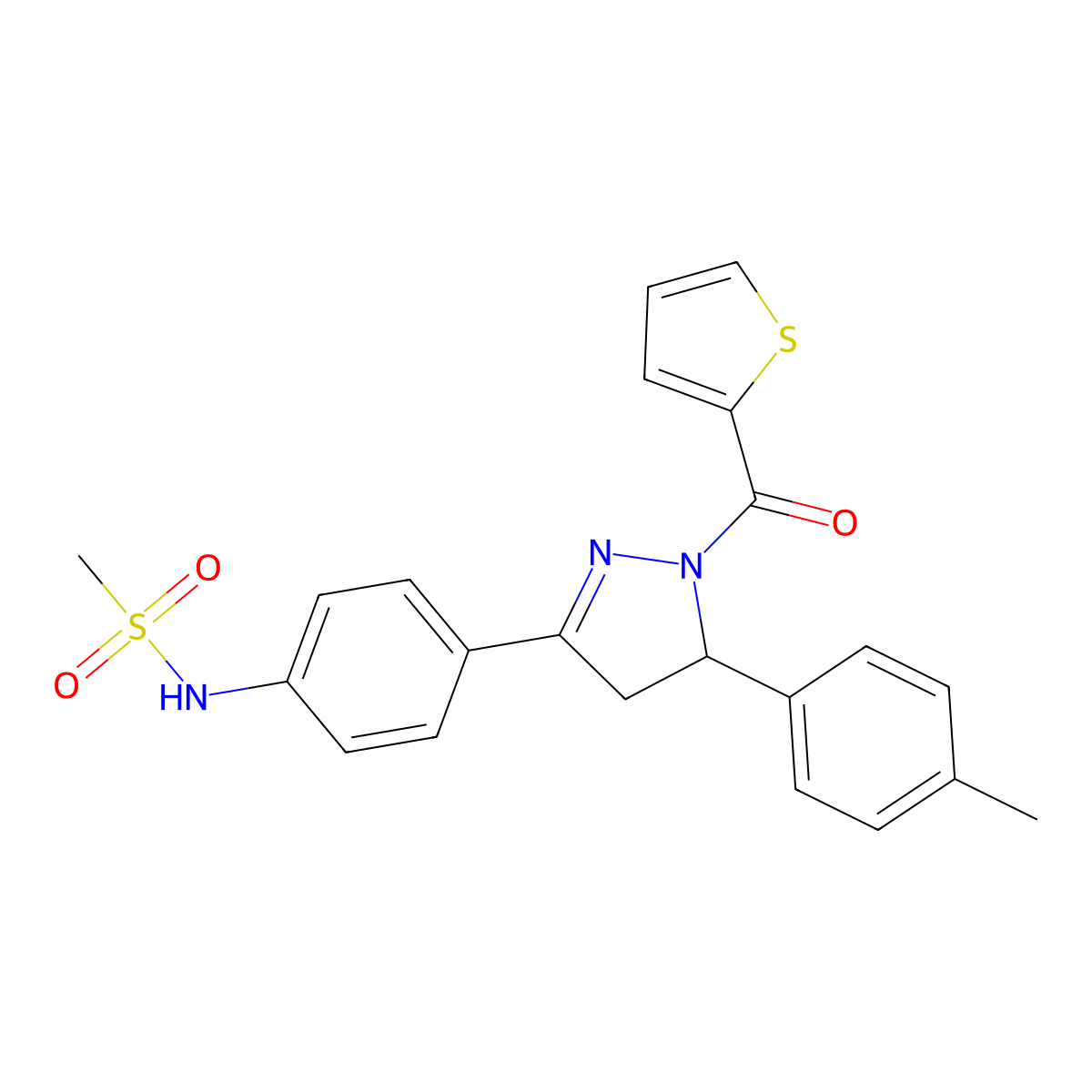 N-(4-(1-(thiophene-2-carbonyl)-5-(p-tolyl)-4,5-dihydro-1H-pyrazol-3-yl)phenyl)methanesulfonamide molecular structure, CAS 710986-38-2