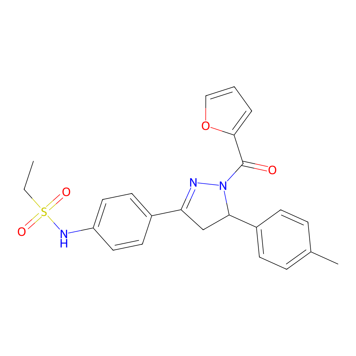 N-(4-(1-(furan-2-carbonyl)-5-(p-tolyl)-4,5-dihydro-1H-pyrazol-3-yl)phenyl)ethanesulfonamide molecular structure, CAS 710986-41-7