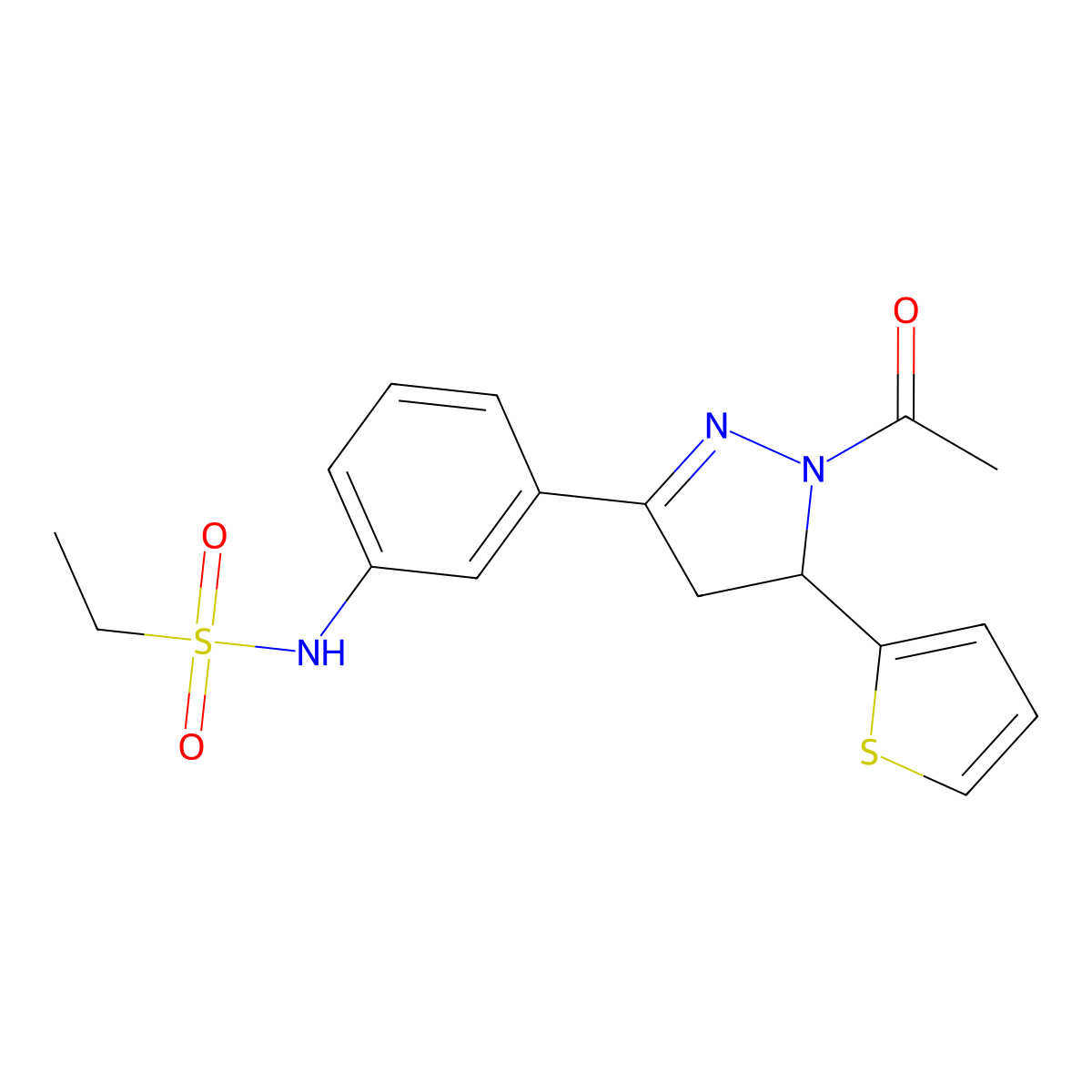 N-[3-(2-acetyl-3-thiophen-2-yl-3,4-dihydropyrazol-5-yl)phenyl]ethanesulfonamide molecular structure, CAS 710986-51-9