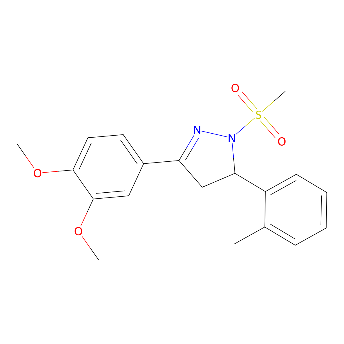 3-(3,4-dimethoxyphenyl)-1-(methylsulfonyl)-5-(o-tolyl)-4,5-dihydro-1H-pyrazole molecular structure, CAS 710986-58-6