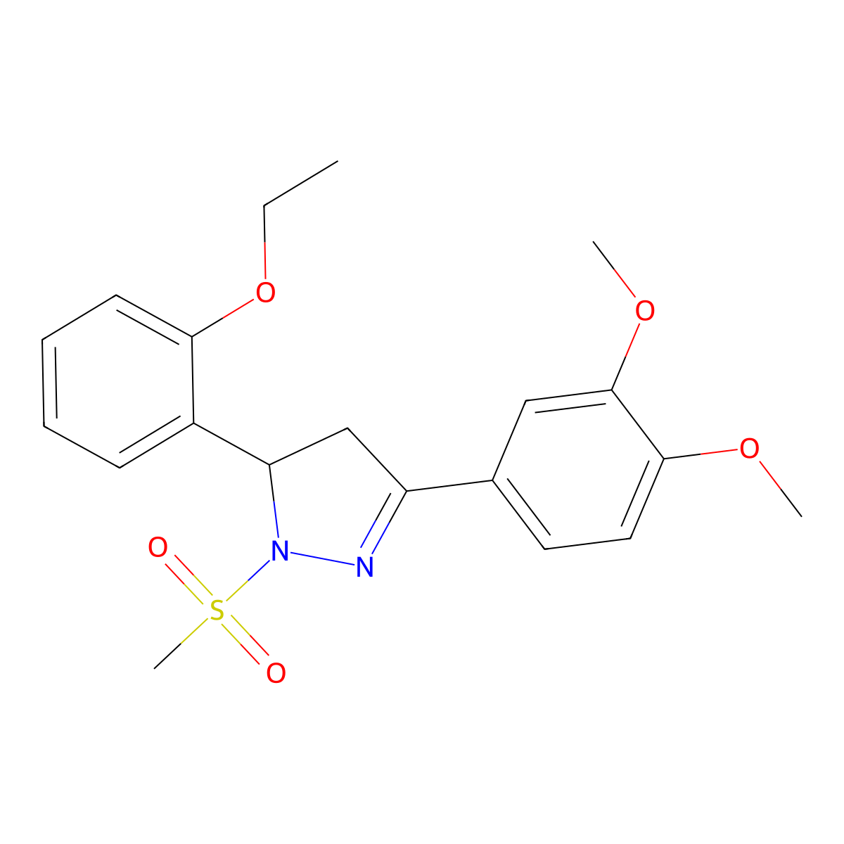 3-(3,4-dimethoxyphenyl)-5-(2-ethoxyphenyl)-1-(methylsulfonyl)-4,5-dihydro-1H-pyrazole molecular structure, CAS 710986-61-1