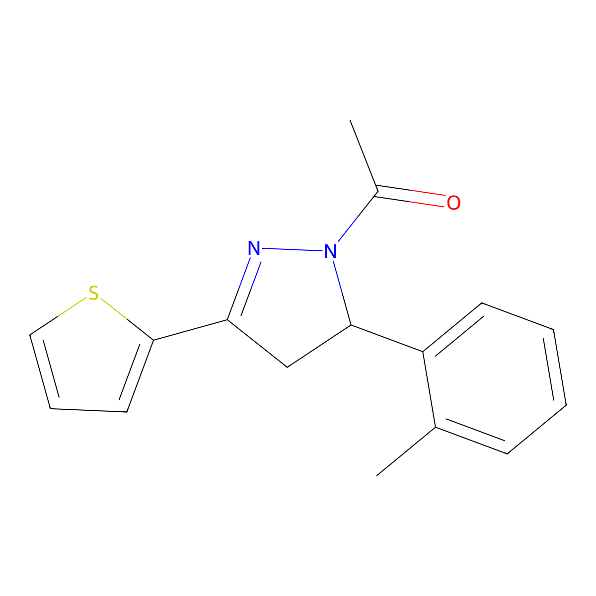 1-[5-(2-methylphenyl)-3-(thiophen-2-yl)-4,5-dihydro-1H-pyrazol-1-yl]ethan-1-one molecular structure, CAS 710986-70-2