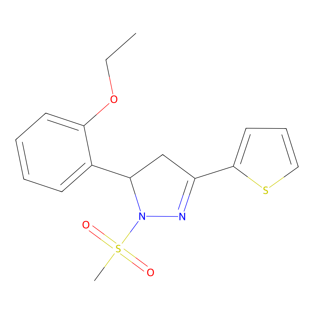 3-(2-Ethoxyphenyl)-2-methylsulfonyl-5-thiophen-2-yl-3,4-dihydropyrazole molecular structure, CAS 710986-73-5