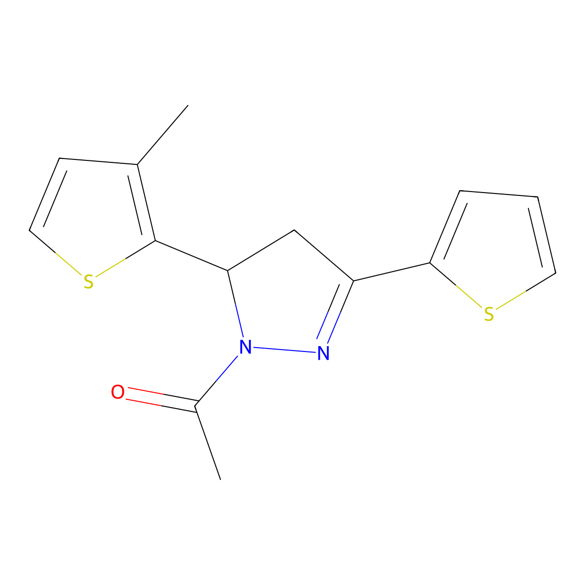 1-[3-(3-Methylthiophen-2-yl)-5-thiophen-2-yl-3,4-dihydropyrazol-2-yl]ethanone molecular structure, CAS 710986-98-4
