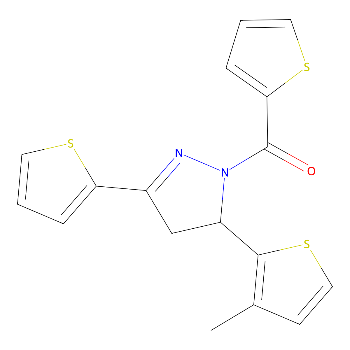 (5-(3-methylthiophen-2-yl)-3-(thiophen-2-yl)-4,5-dihydro-1H-pyrazol-1-yl)(thiophen-2-yl)methanone molecular structure, CAS 710987-10-3