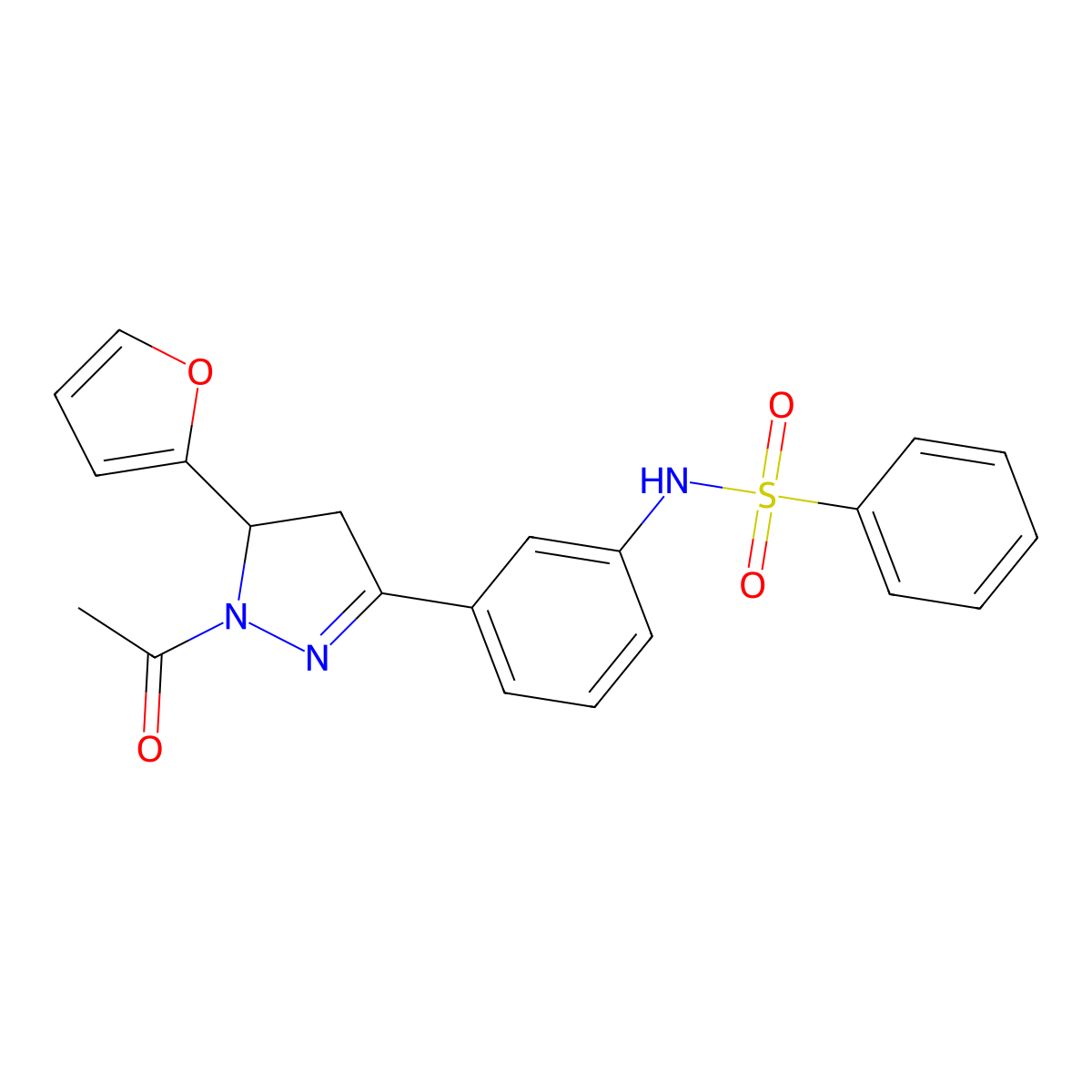 N-{3-[1-acetyl-5-(furan-2-yl)-4,5-dihydro-1H-pyrazol-3-yl]phenyl}benzenesulfonamide molecular structure, CAS 710987-32-9
