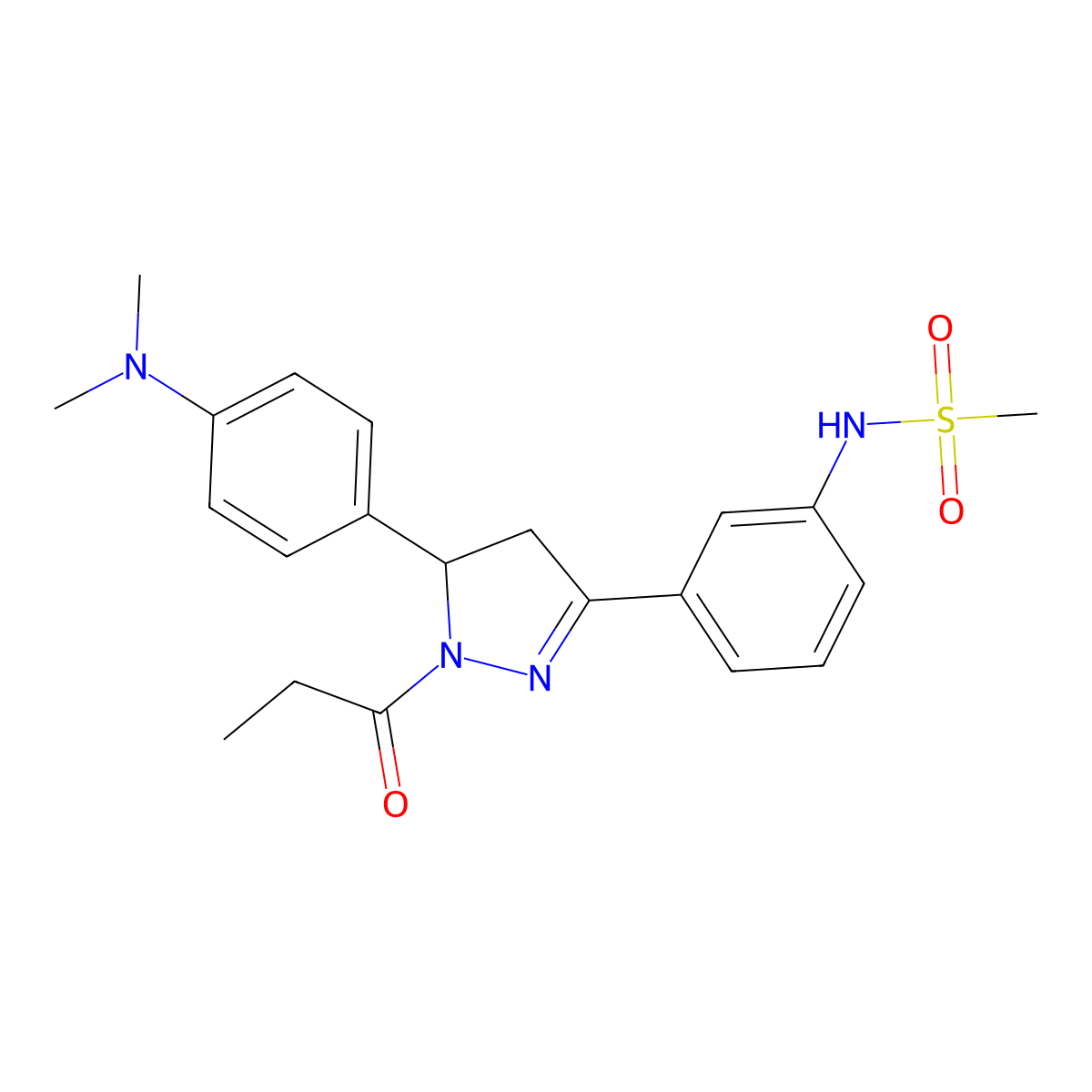 N-(3-(5-(4-(dimethylamino)phenyl)-1-propionyl-4,5-dihydro-1H-pyrazol-3-yl)phenyl)methanesulfonamide molecular structure, CAS 710987-45-4