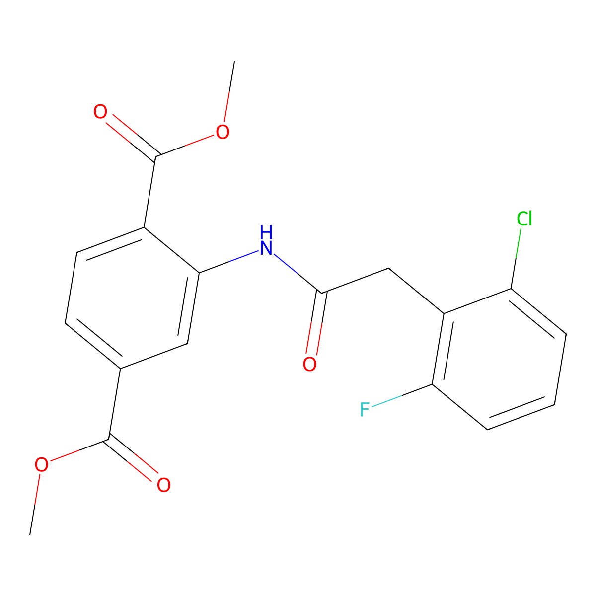 Dimethyl 2-{[(2-chloro-6-fluorophenyl)acetyl]amino}benzene-1,4-dicarboxylate molecular structure, CAS 710987-49-8