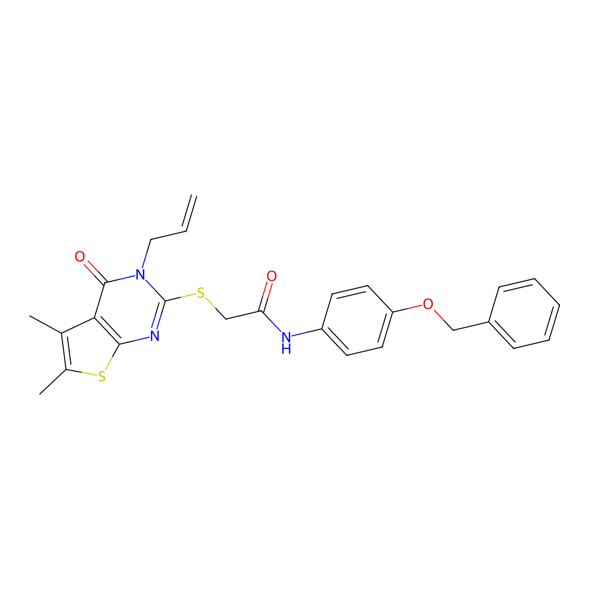 N-[4-(benzyloxy)phenyl]-2-{[5,6-dimethyl-4-oxo-3-(prop-2-en-1-yl)-3,4-dihydrothieno[2,3-d]pyrimidin-2-yl]sulfanyl}acetamide molecular structure, CAS 710987-84-1