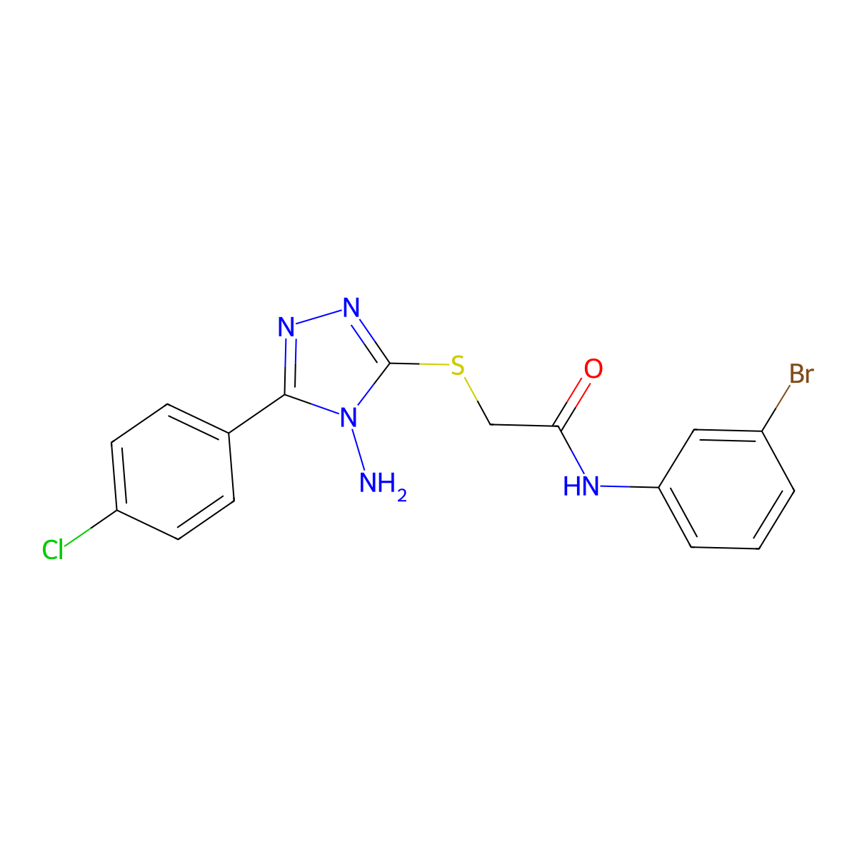 2-[4-amino-5-(4-chlorophenyl)(1,2,4-triazol-3-ylthio)]-N-(3-bromophenyl)acetam ide molecular structure, CAS 710988-02-6