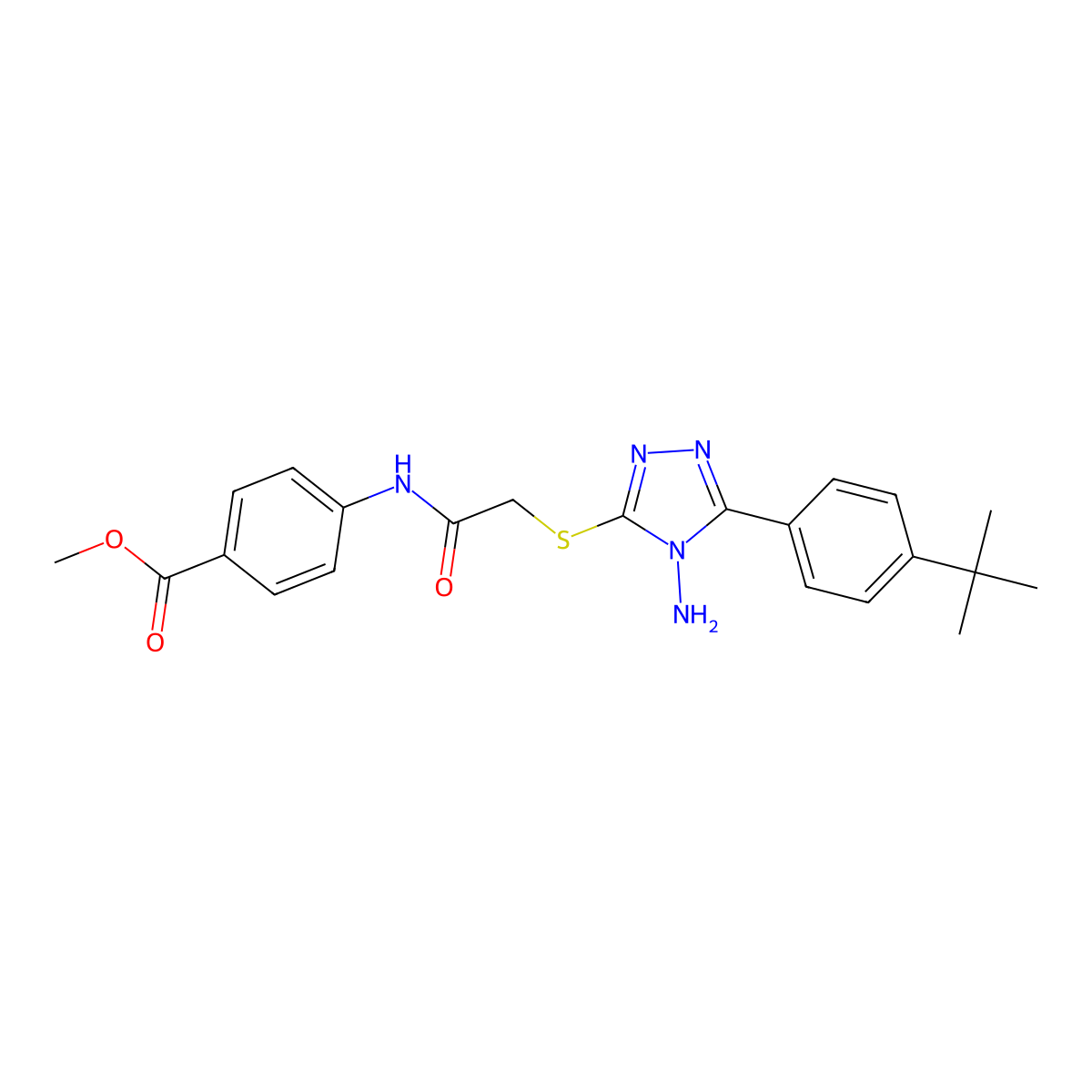 methyl 4-[({[4-amino-5-(4-tert-butylphenyl)-4H-1,2,4-triazol-3-yl]sulfanyl}acetyl)amino]benzoate molecular structure, CAS 710988-09-3