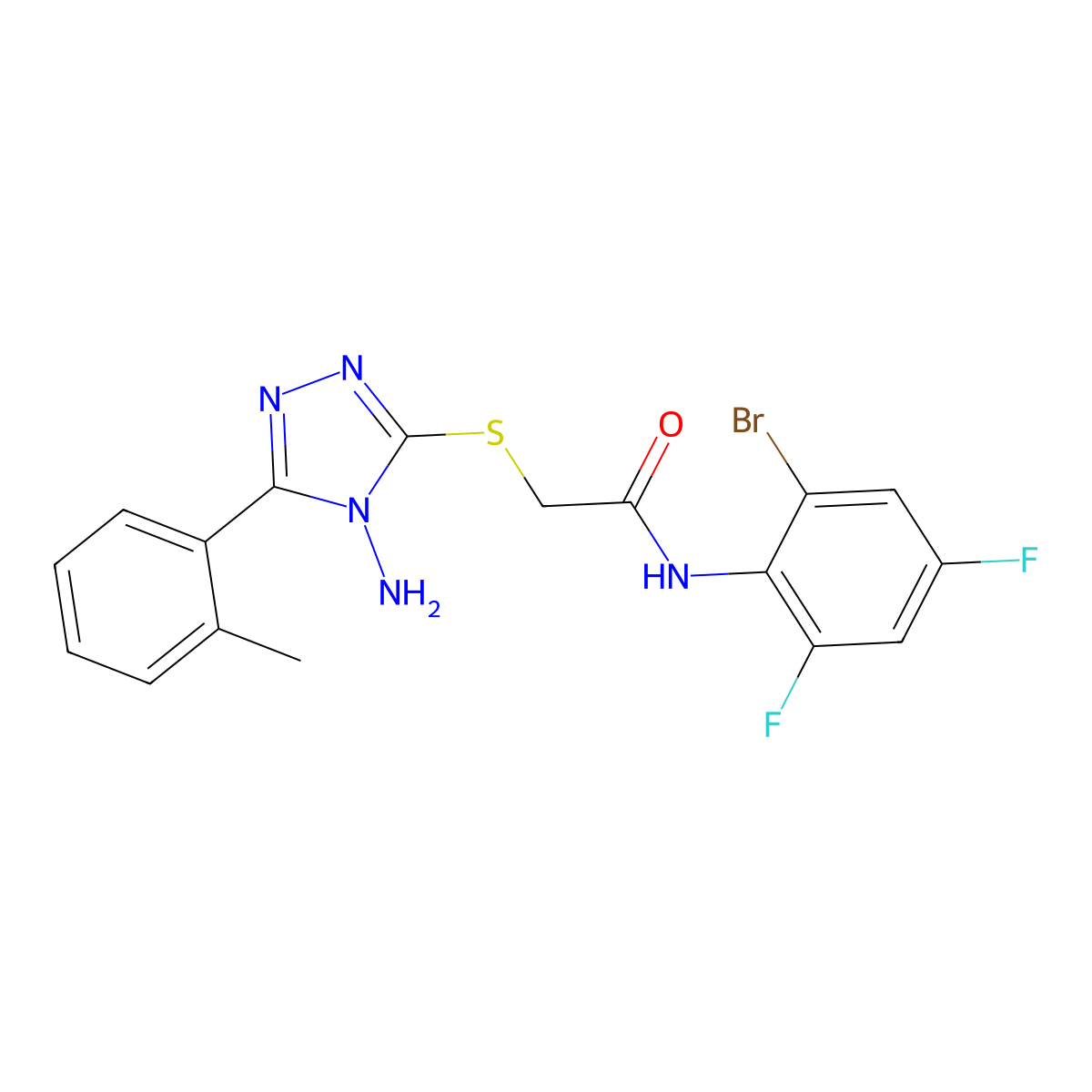 2-{[4-amino-5-(2-methylphenyl)-4H-1,2,4-triazol-3-yl]sulfanyl}-N-(2-bromo-4,6-difluorophenyl)acetamide molecular structure, CAS 710988-18-4