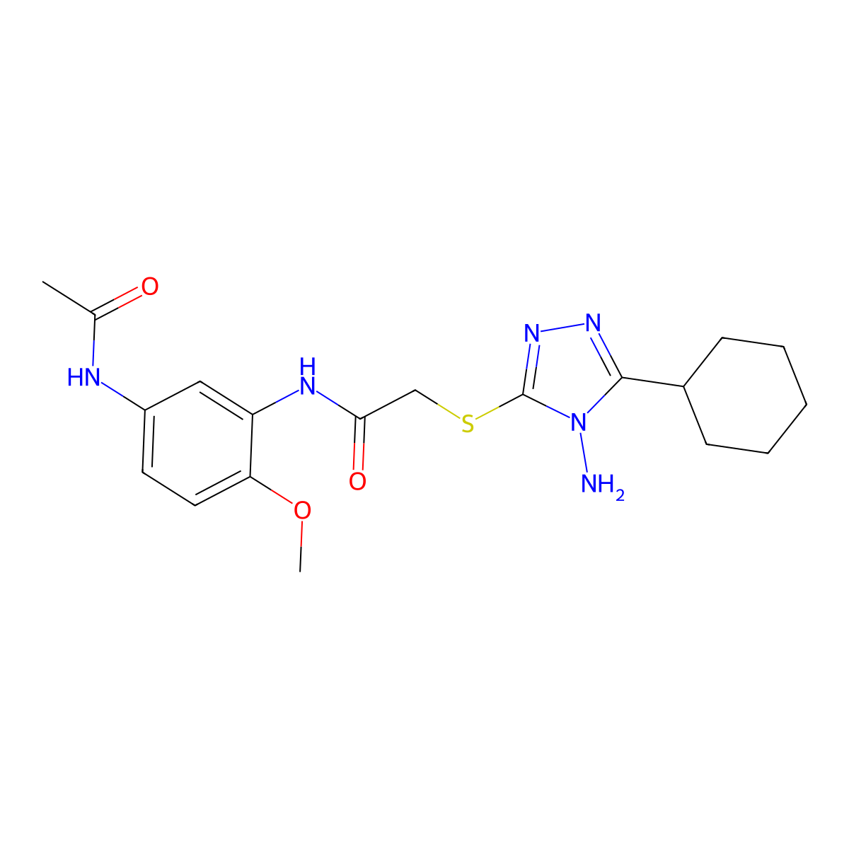 N-[5-(acetylamino)-2-methoxyphenyl]-2-(4-amino-5-cyclohexyl(1,2,4-triazol-3-yl thio))acetamide molecular structure, CAS 710988-30-0