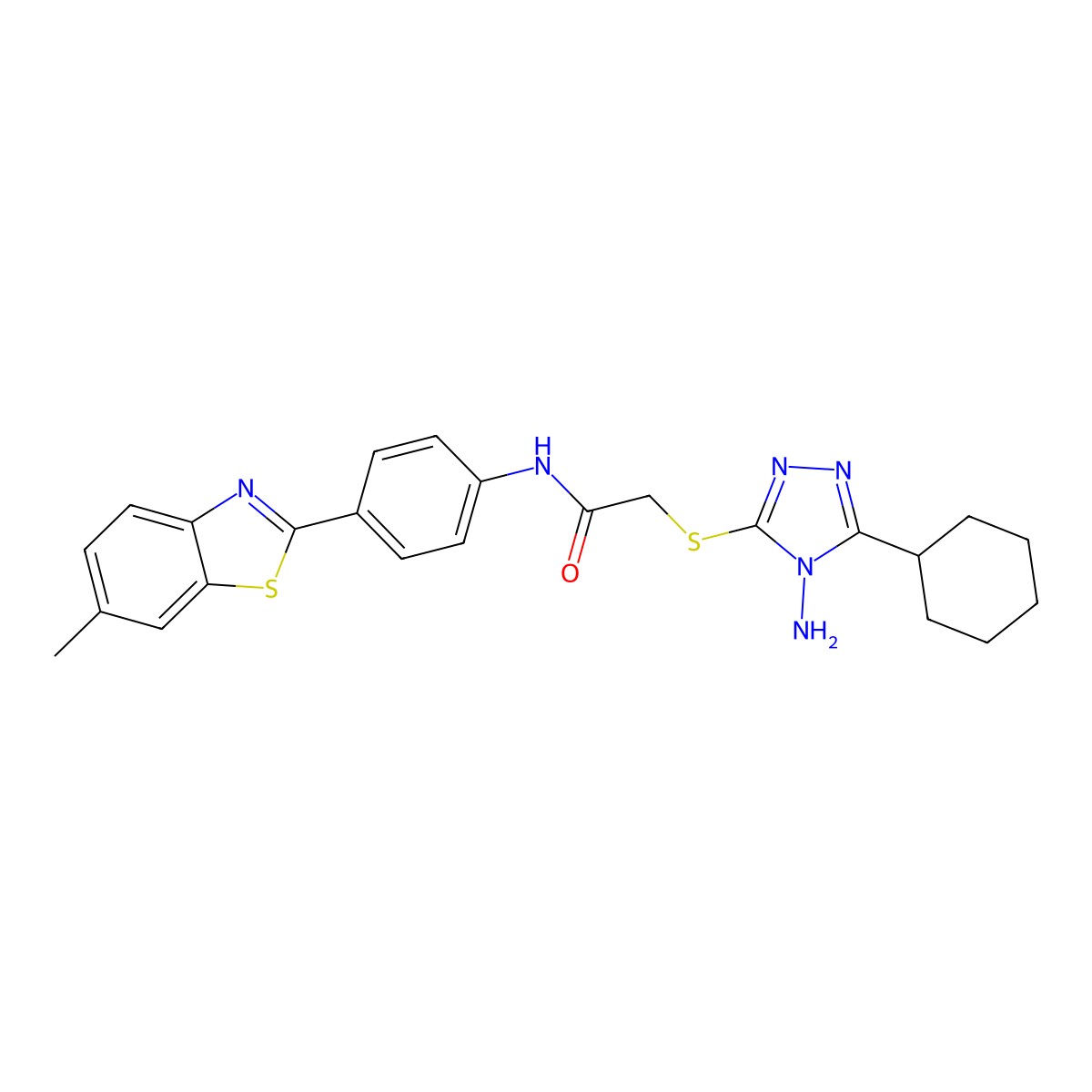 2-[(4-amino-5-cyclohexyl-4H-1,2,4-triazol-3-yl)sulfanyl]-N-[4-(6-methyl-1,3-benzothiazol-2-yl)phenyl]acetamide molecular structure, CAS 710988-33-3