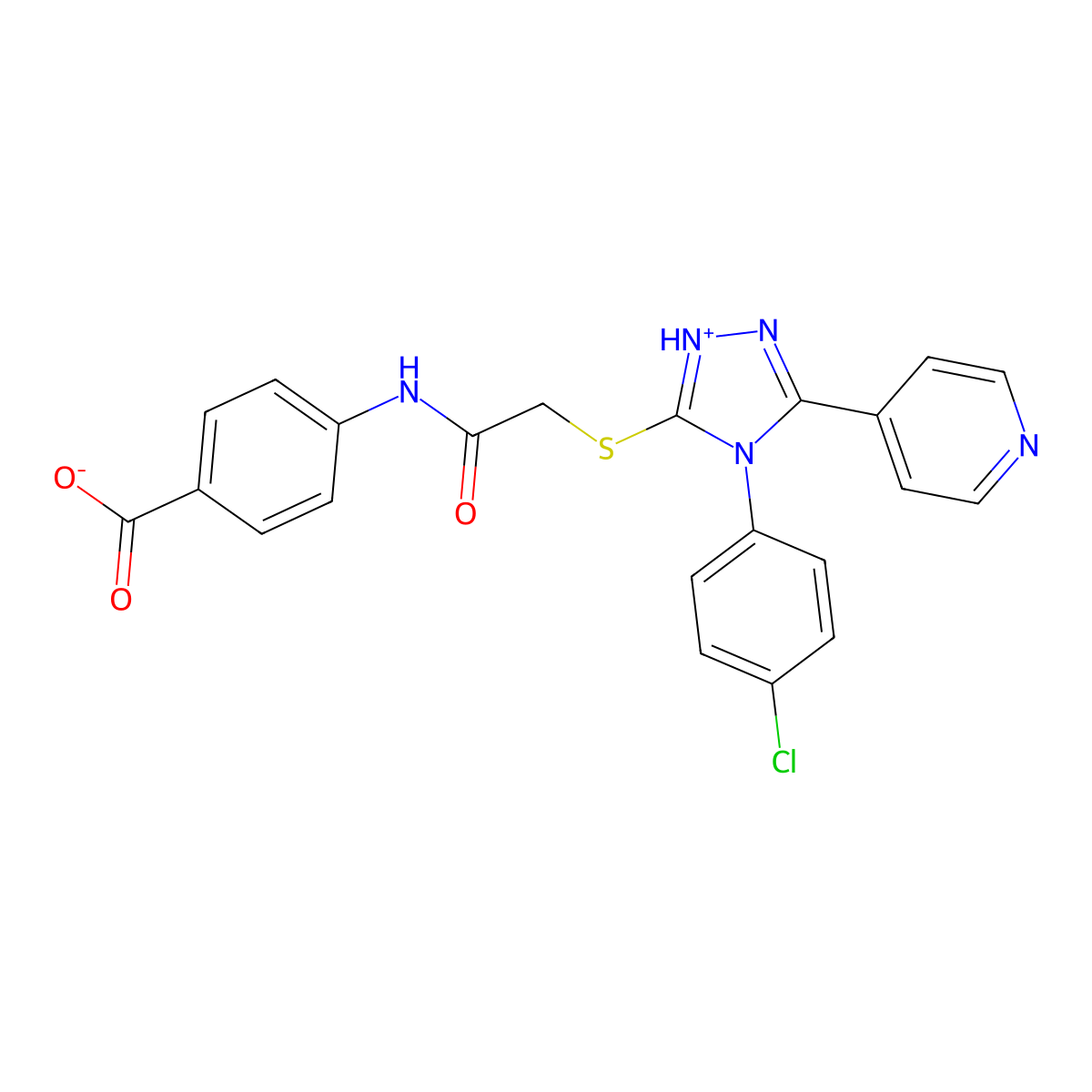 4-[({[4-(4-chlorophenyl)-5-(4-pyridinyl)-4H-1,2,4-triazol-3-yl]thio}acetyl)amino]benzoic acid molecular structure, CAS 710988-37-7