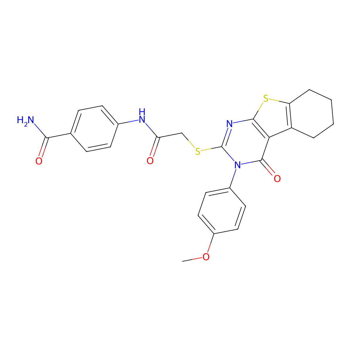 4-[[2-[[3-(4-Methoxyphenyl)-4-oxo-5,6,7,8-tetrahydro-[1]benzothiolo[2,3-d]pyrimidin-2-yl]sulfanyl]acetyl]amino]benzamide molecular structure, CAS 710988-49-1