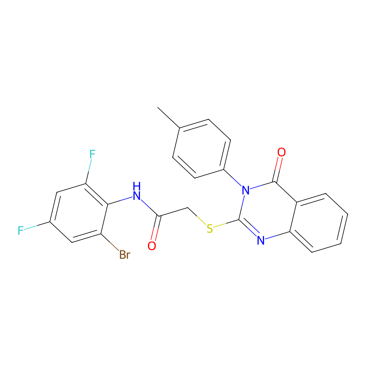N-(2-bromo-4,6-difluorophenyl)-2-{[3-(4-methylphenyl)-4-oxo-3,4-dihydroquinazolin-2-yl]sulfanyl}acetamide molecular structure, CAS 710988-58-2