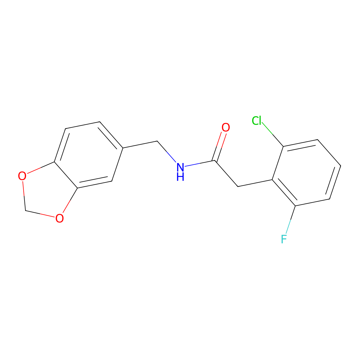 N-(1,3-benzodioxol-5-ylmethyl)-2-(2-chloro-6-fluorophenyl)acetamide molecular structure, CAS 710988-88-8