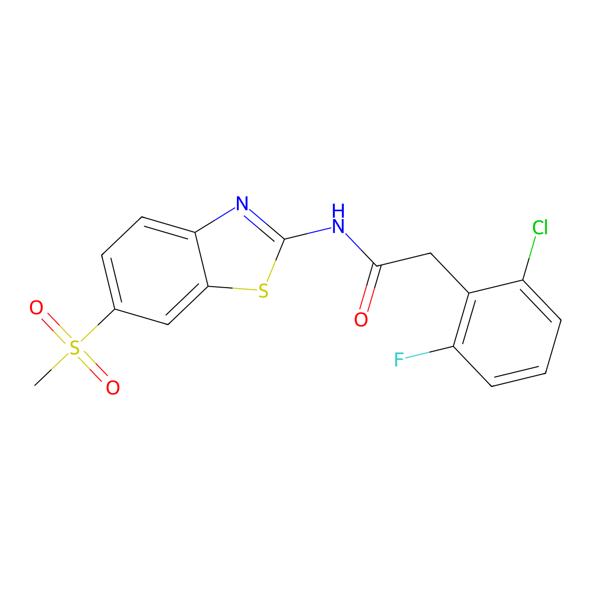 2-(2-chloro-6-fluorophenyl)-N-(6-methylsulfonyl-1,3-benzothiazol-2-yl)acetamide molecular structure, CAS 710988-91-3