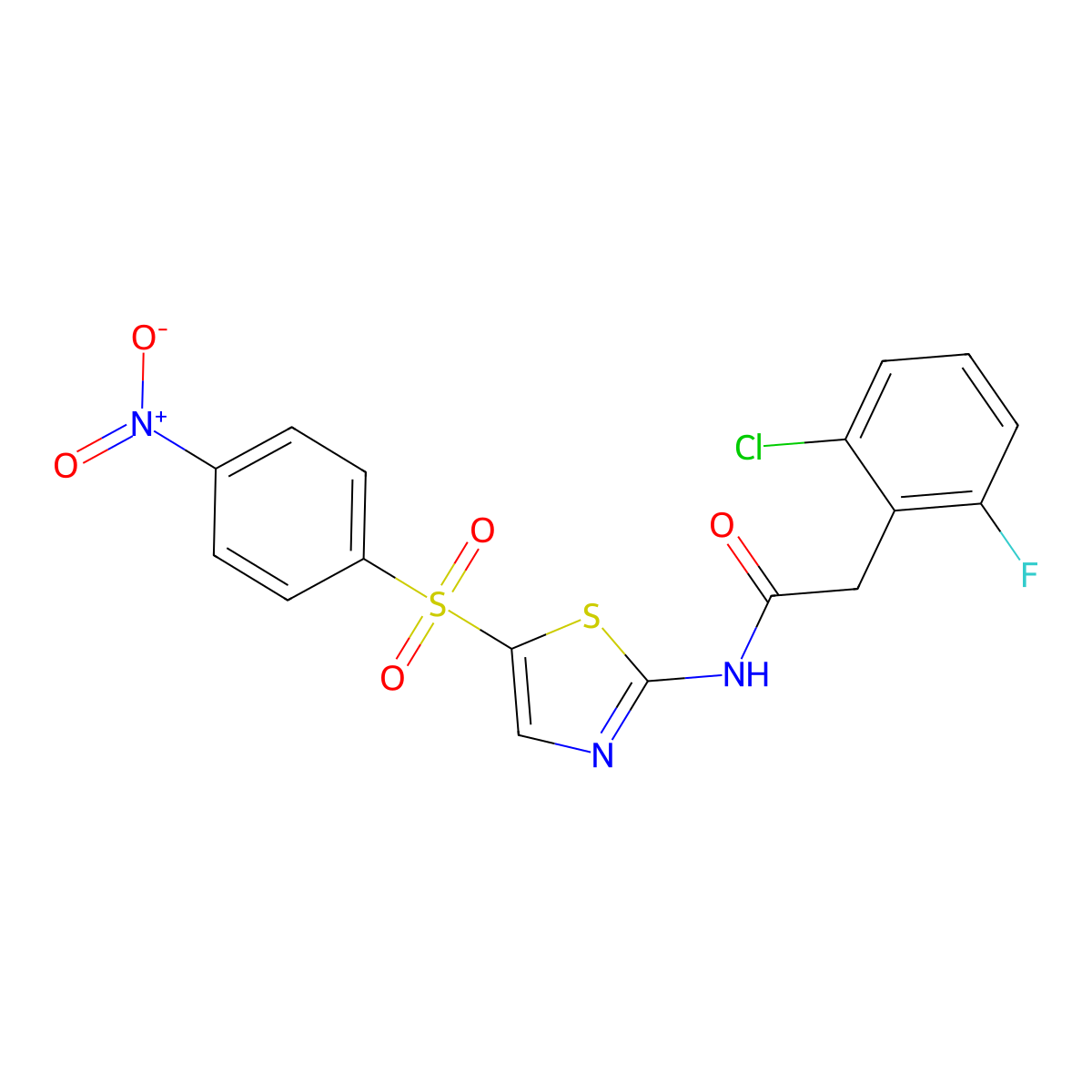 2-(2-chloro-6-fluorophenyl)-N-[5-(4-nitrophenyl)sulfonyl-1,3-thiazol-2-yl]acetamide molecular structure, CAS 710988-95-7