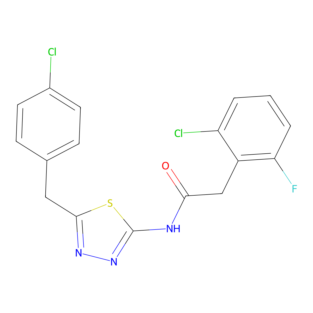 2-(2-chloro-6-fluorophenyl)-N-[5-[(4-chlorophenyl)methyl]-1,3,4-thiadiazol-2-yl]acetamide molecular structure, CAS 710989-10-9