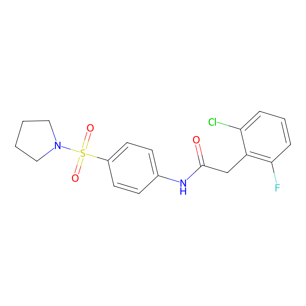 2-(2-chloro-6-fluorophenyl)-N-(4-pyrrolidin-1-ylsulfonylphenyl)acetamide molecular structure, CAS 710989-13-2