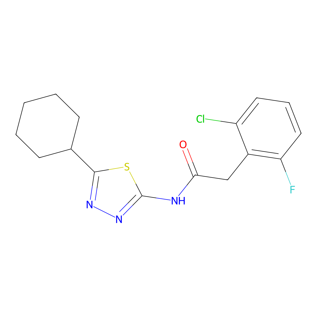 2-(2-chloro-6-fluorophenyl)-N-(5-cyclohexyl-1,3,4-thiadiazol-2-yl)acetamide molecular structure, CAS 710989-19-8