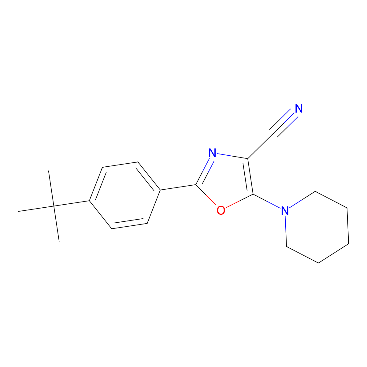 2-(4-Tert-butylphenyl)-5-piperidin-1-yl-1,3-oxazole-4-carbonitrile molecular structure, CAS 710989-23-4