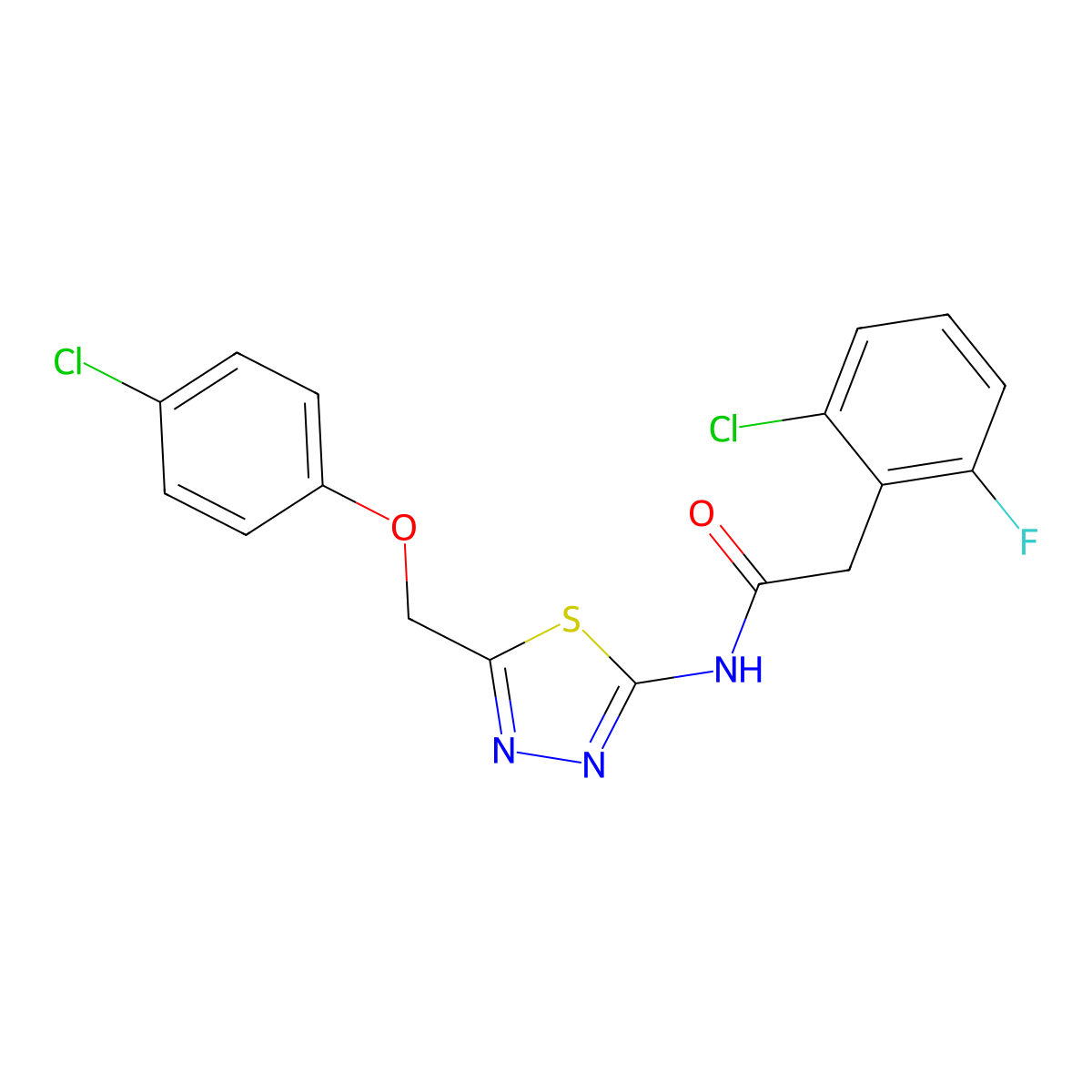 2-(2-chloro-6-fluorophenyl)-N-[5-[(4-chlorophenoxy)methyl]-1,3,4-thiadiazol-2-yl]acetamide molecular structure, CAS 710989-35-8