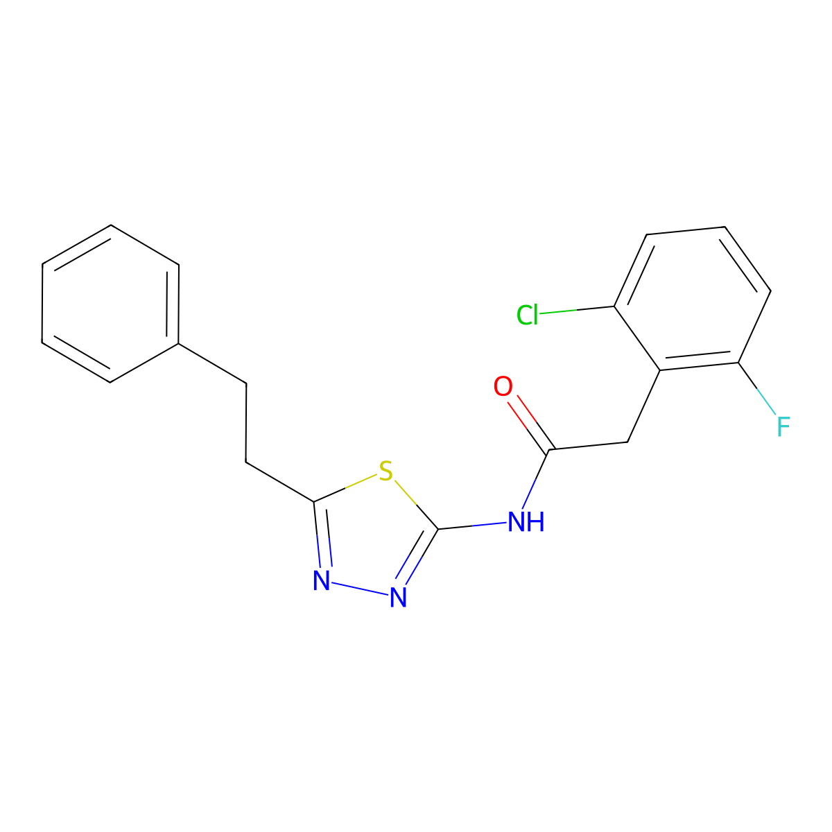 2-(2-chloro-6-fluorophenyl)-N-[5-(2-phenylethyl)-1,3,4-thiadiazol-2-yl]acetamide molecular structure, CAS 710989-41-6