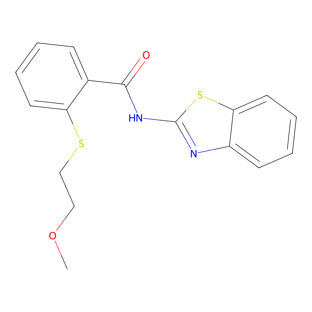 N-(1,3-benzothiazol-2-yl)-2-(2-methoxyethylsulfanyl)benzamide molecular structure, CAS 710989-54-1