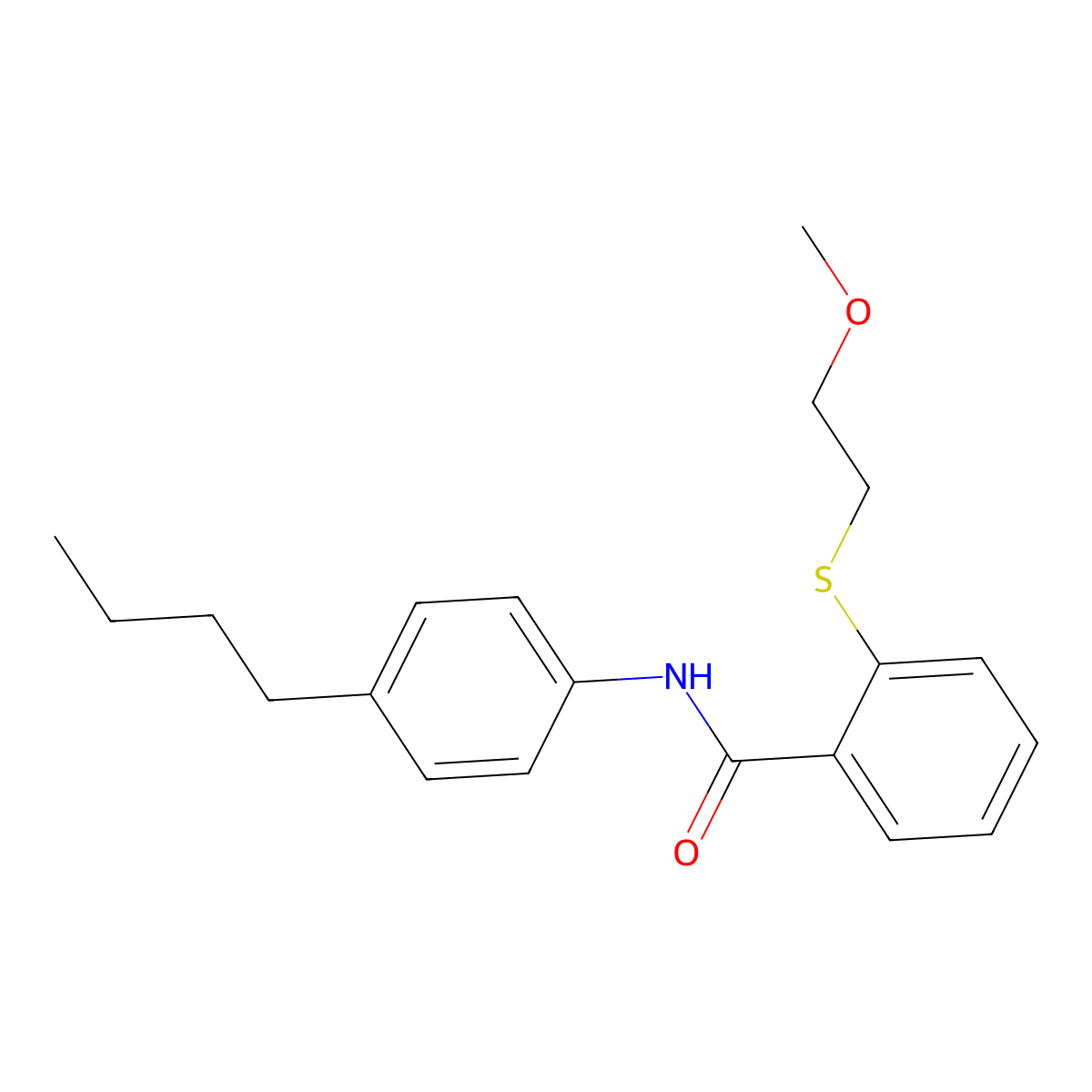N-(4-butylphenyl)-2-[(2-methoxyethyl)sulfanyl]benzamide molecular structure, CAS 710989-57-4