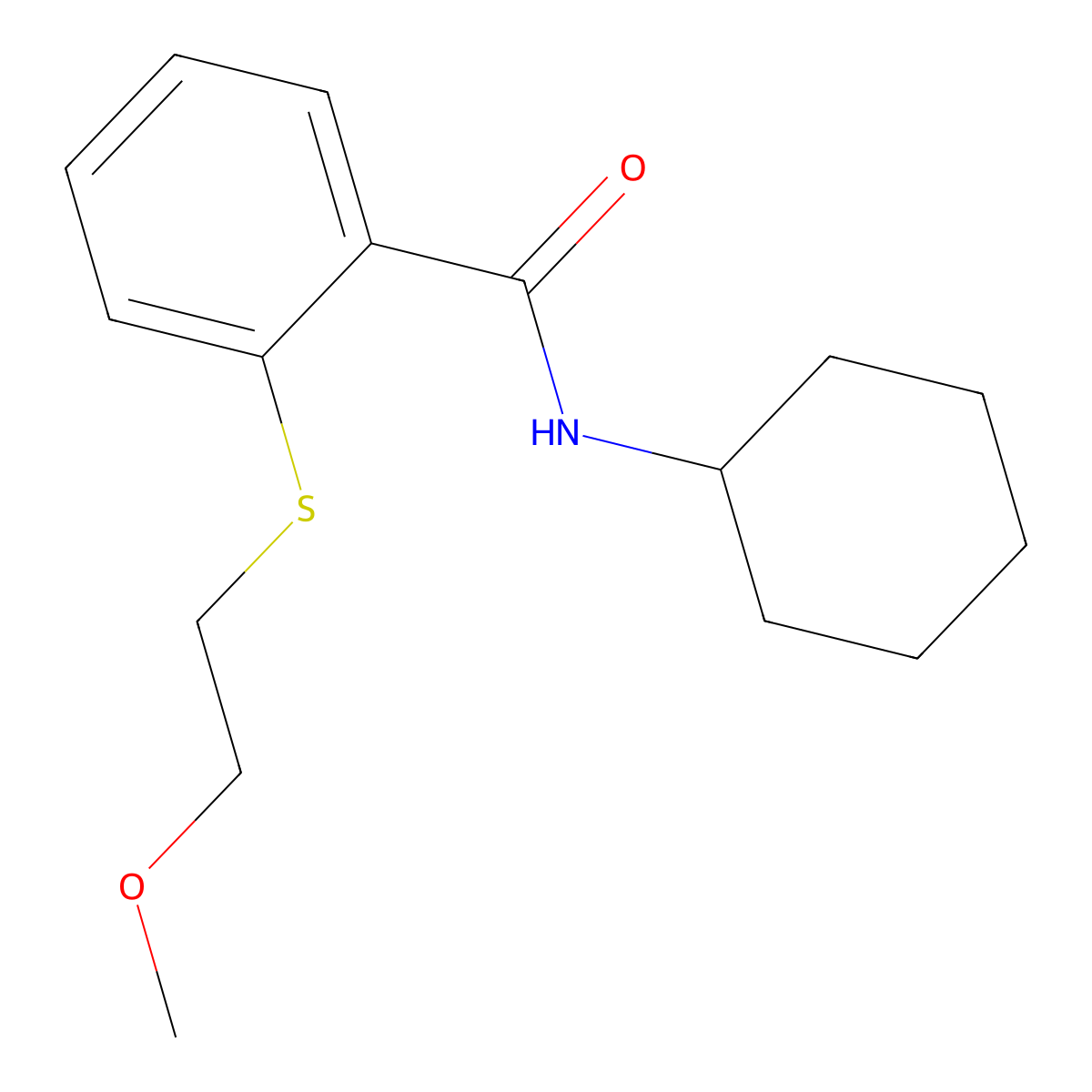 N-cyclohexyl-2-(2-methoxyethylsulfanyl)benzamide molecular structure, CAS 710989-60-9