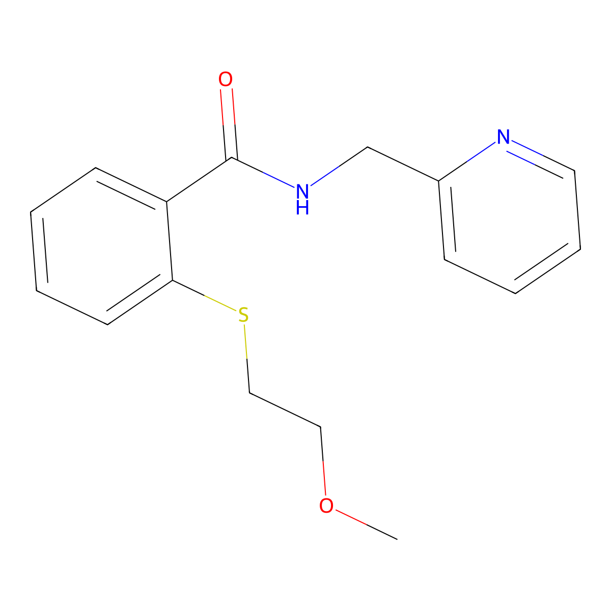 2-(2-methoxyethylsulfanyl)-N-(pyridin-2-ylmethyl)benzamide molecular structure, CAS 710989-63-2