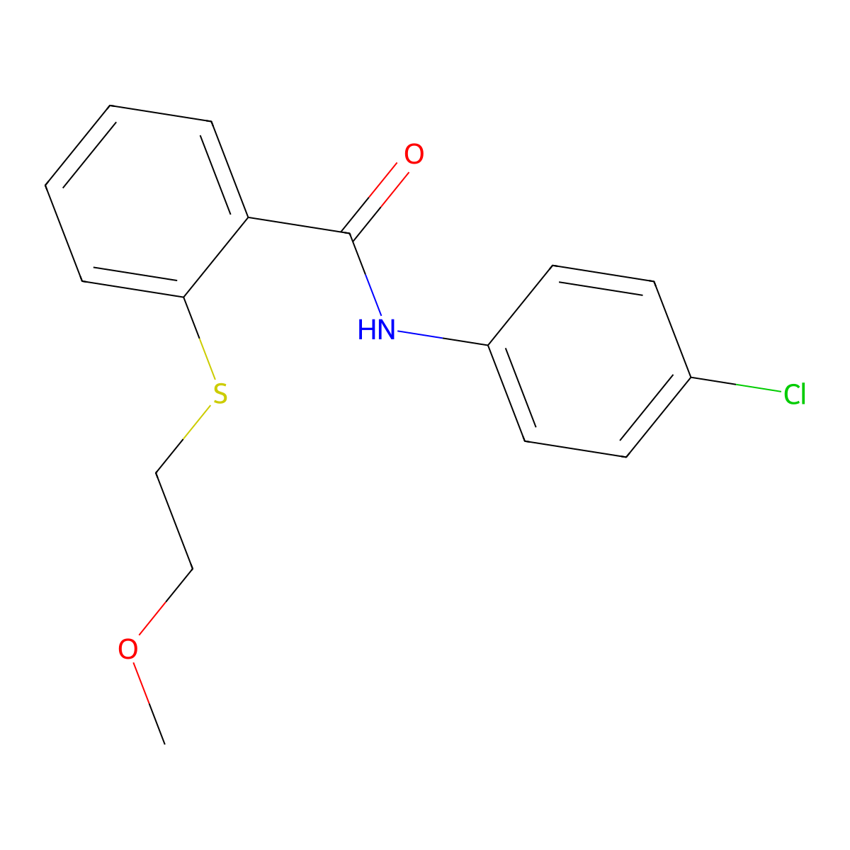 N-(4-chlorophenyl)-2-[(2-methoxyethyl)sulfanyl]benzamide molecular structure, CAS 710989-69-8
