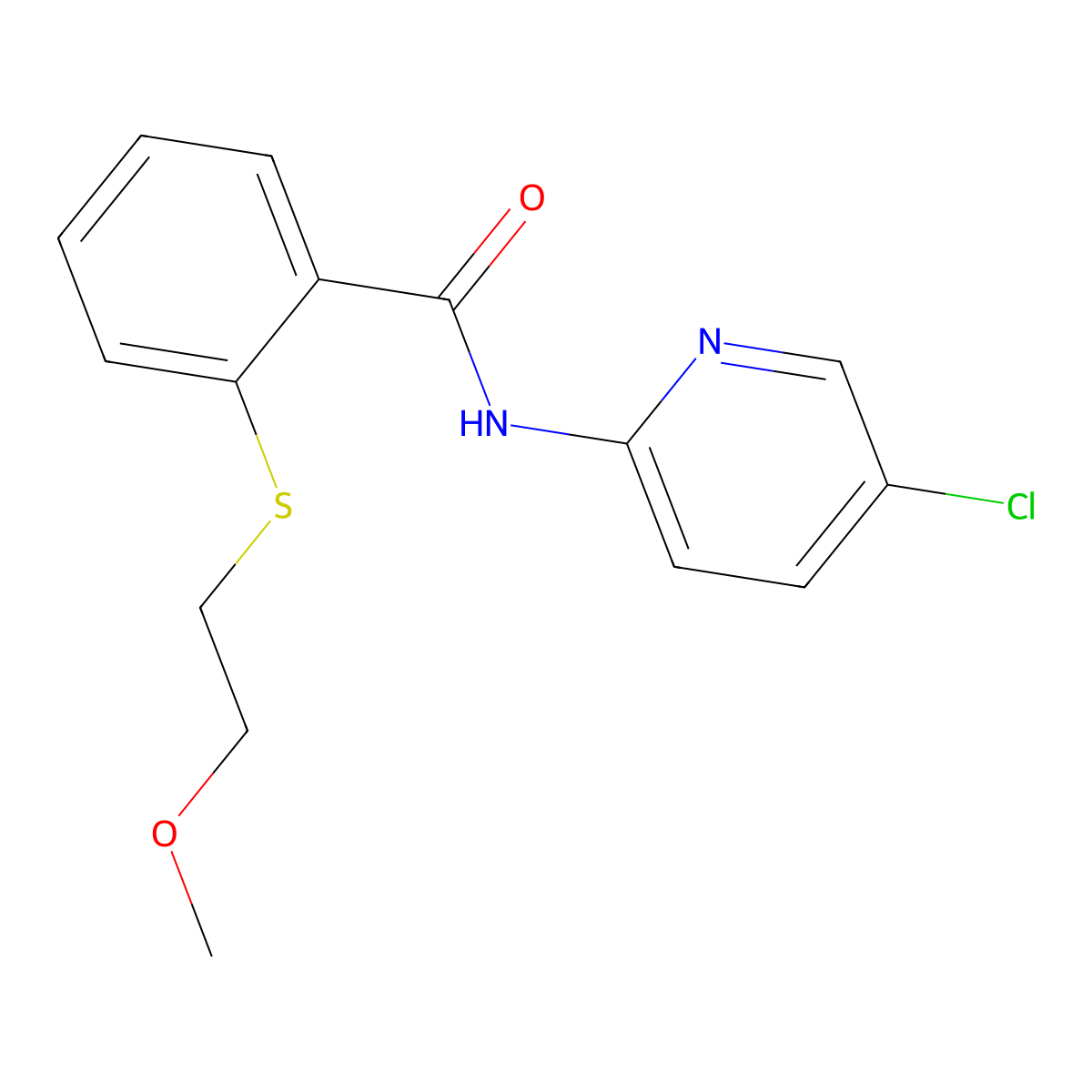 N-(5-chloropyridin-2-yl)-2-(2-methoxyethylsulfanyl)benzamide molecular structure, CAS 710989-78-9