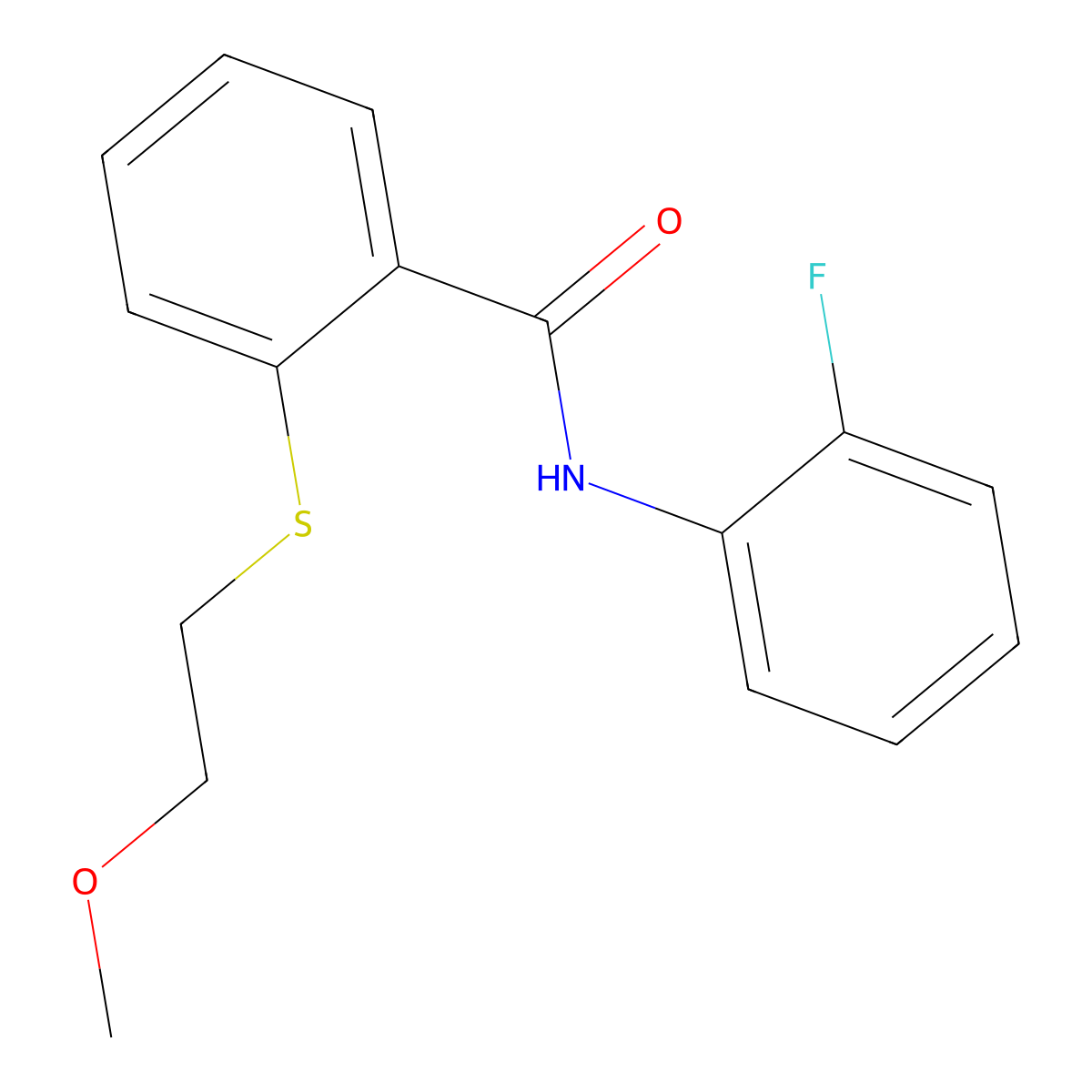 N-(2-fluorophenyl)-2-(2-methoxyethylsulfanyl)benzamide molecular structure, CAS 710989-81-4