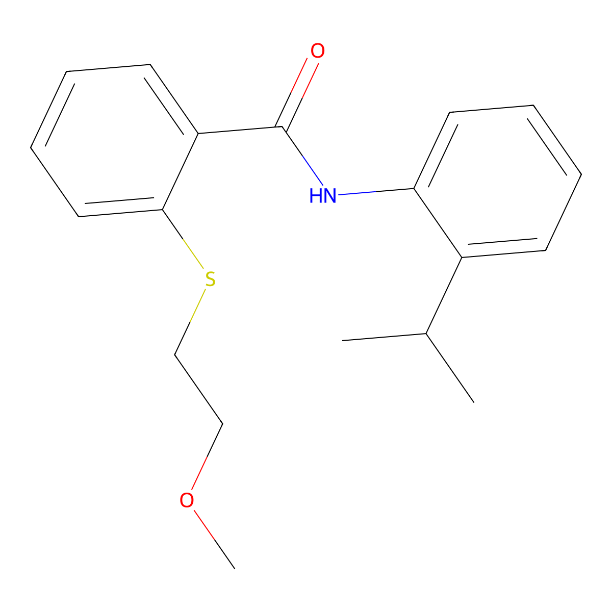 2-(2-methoxyethylsulfanyl)-N-(2-propan-2-ylphenyl)benzamide molecular structure, CAS 710990-02-6