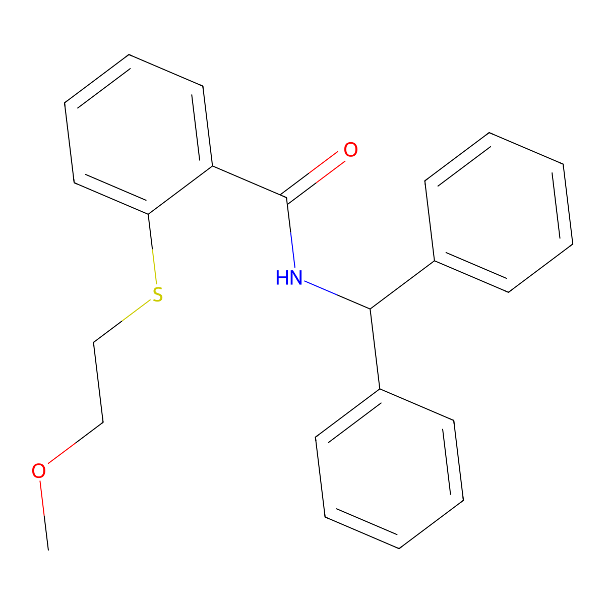 N-benzhydryl-2-(2-methoxyethylsulfanyl)benzamide molecular structure, CAS 710990-05-9