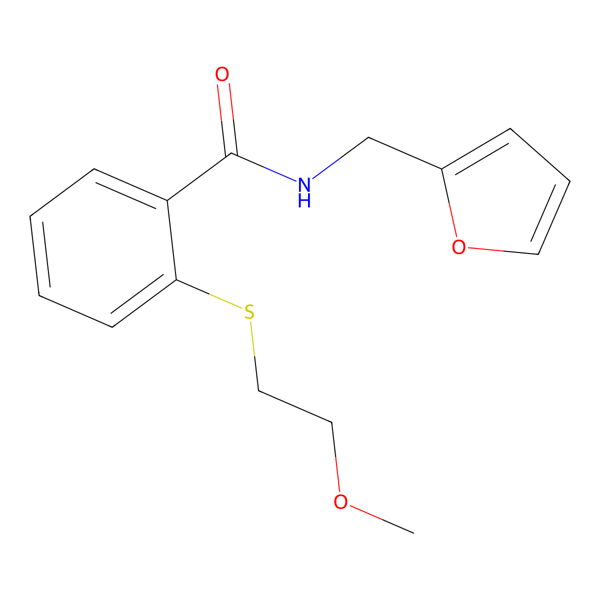N-(furan-2-ylmethyl)-2-(2-methoxyethylsulfanyl)benzamide molecular structure, CAS 710990-12-8