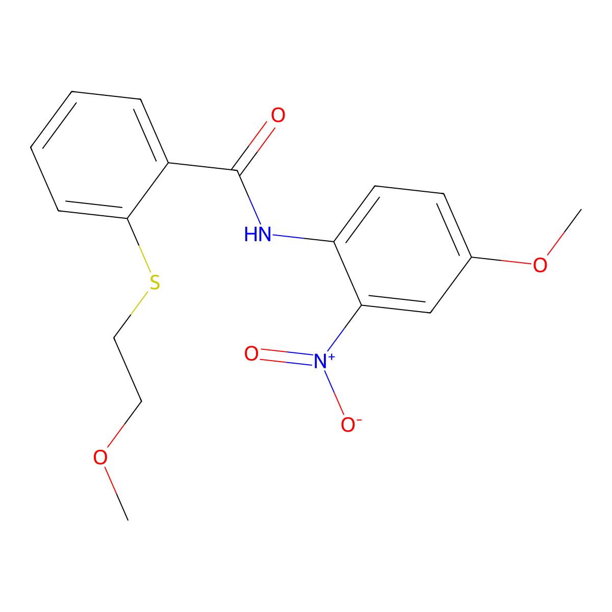 2-(2-methoxyethylsulfanyl)-N-(4-methoxy-2-nitrophenyl)benzamide molecular structure, CAS 710990-15-1